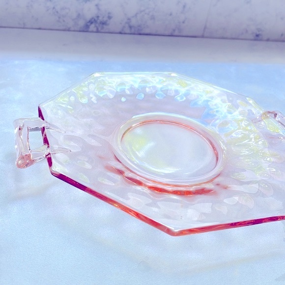 Pink Flamingo Depression Glass Cheese Plates Made by Heisey Matching Pair of 2 - Picture 3 of 10